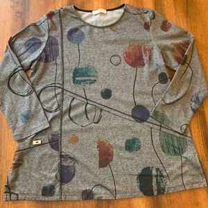 Jess & Jane Tunic Top Small Gray Abstract Design One Pocket long sleeve Artsy